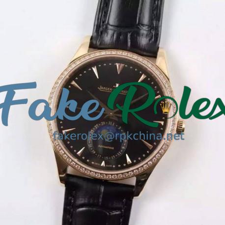 Replica Jaeger-LeCoultre Master Ultra Thin Moon Rose Gold Black Dial Swiss JLC 925