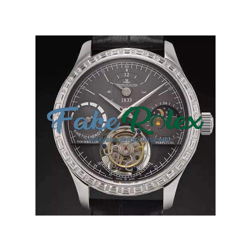 Replica Jaeger-LeCoultre Master Grande Tradition Tourbillon Stainless Steel & Diamonds Black Dial Swiss Tourbillon