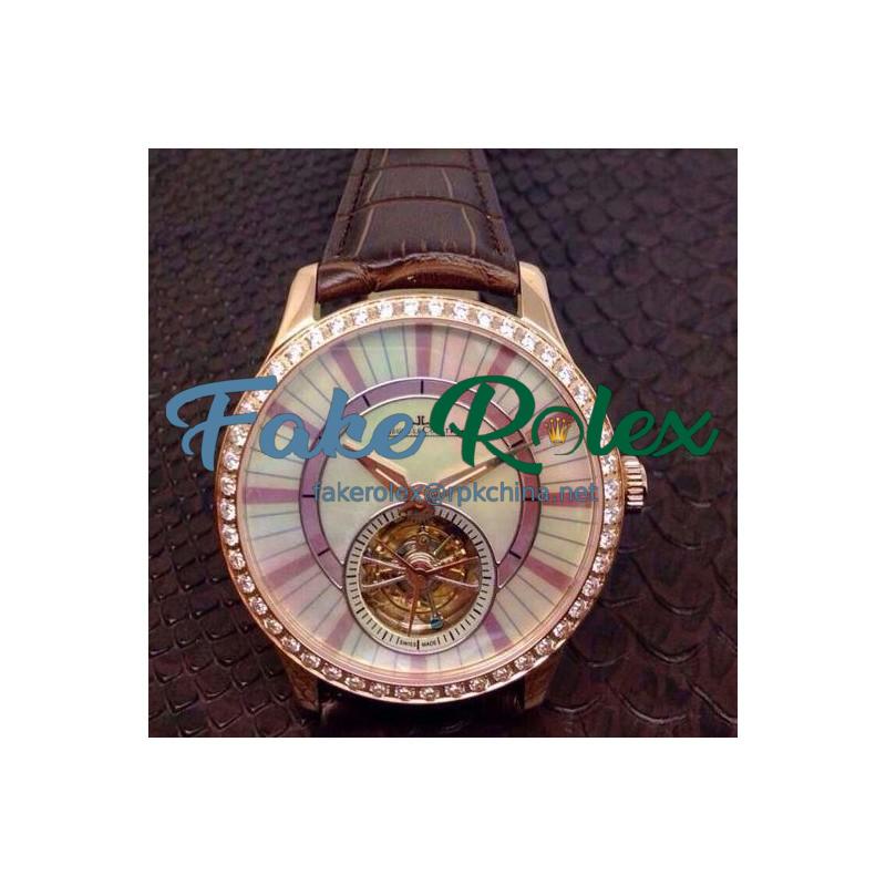 Replica Jaeger-LeCoultre Rendez Vous Tourbillon Rose Gold & Diamonds Pearl Dial Swiss Tourbillon