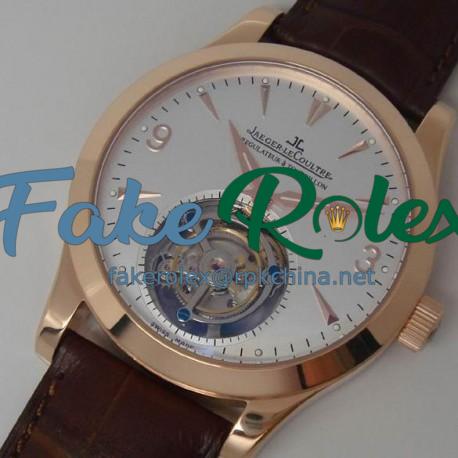 Replica Jaeger-LeCoultre Master Ultra Thin Tourbillon Rose Gold White Dial Swiss Tourbillon