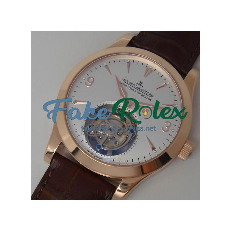 Replica Jaeger-LeCoultre Master Ultra Thin Tourbillon Rose Gold White Dial Swiss Tourbillon