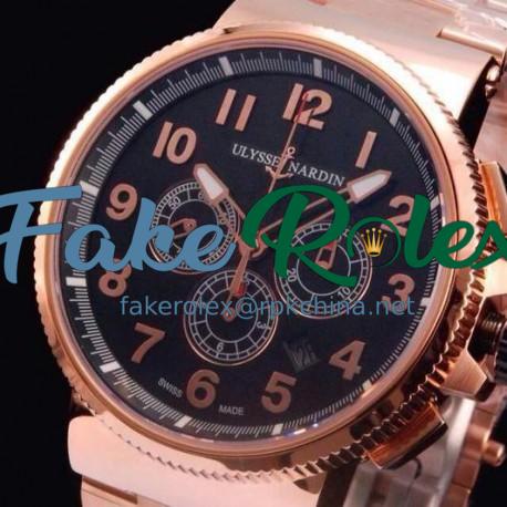 Replica Ulysse Nardin Marine Chronograph Rose Gold Arabian Numbers Black Dial Swiss 7750