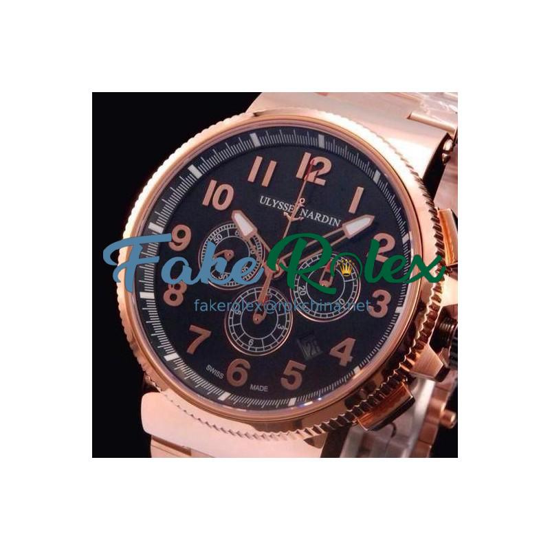 Replica Ulysse Nardin Marine Chronograph Rose Gold Arabian Numbers Black Dial Swiss 7750