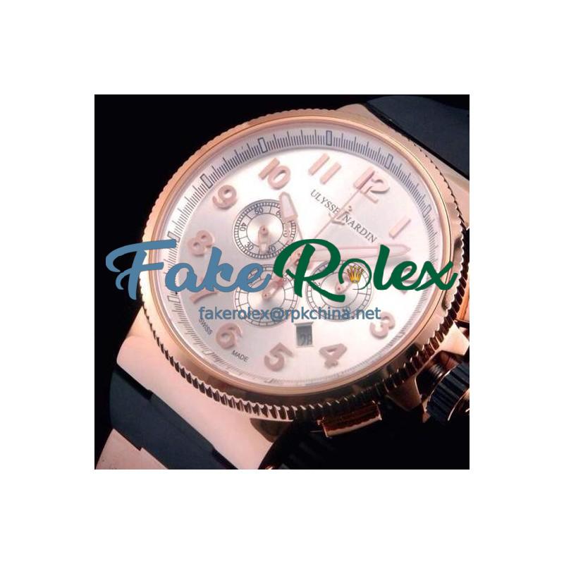 Replica Ulysse Nardin Marine Chronograph Rose Gold Arabian Numbers Silver Dial Swiss 7750