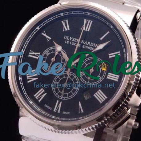 Replica Ulysse Nardin Marine Chronograph Stainless Steel Roman Numbers Black Dial Swiss 7750