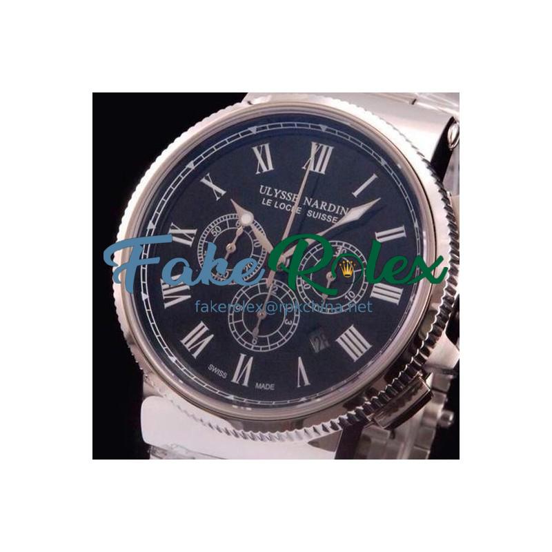 Replica Ulysse Nardin Marine Chronograph Stainless Steel Roman Numbers Black Dial Swiss 7750