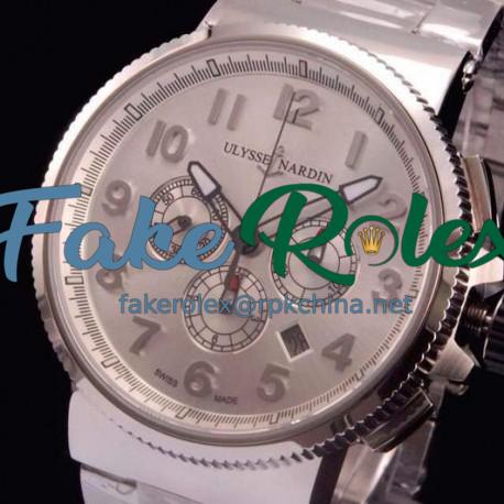 Replica Ulysse Nardin Marine Chronograph Stainless Steel Arabian Numbers White Dial Swiss 7750