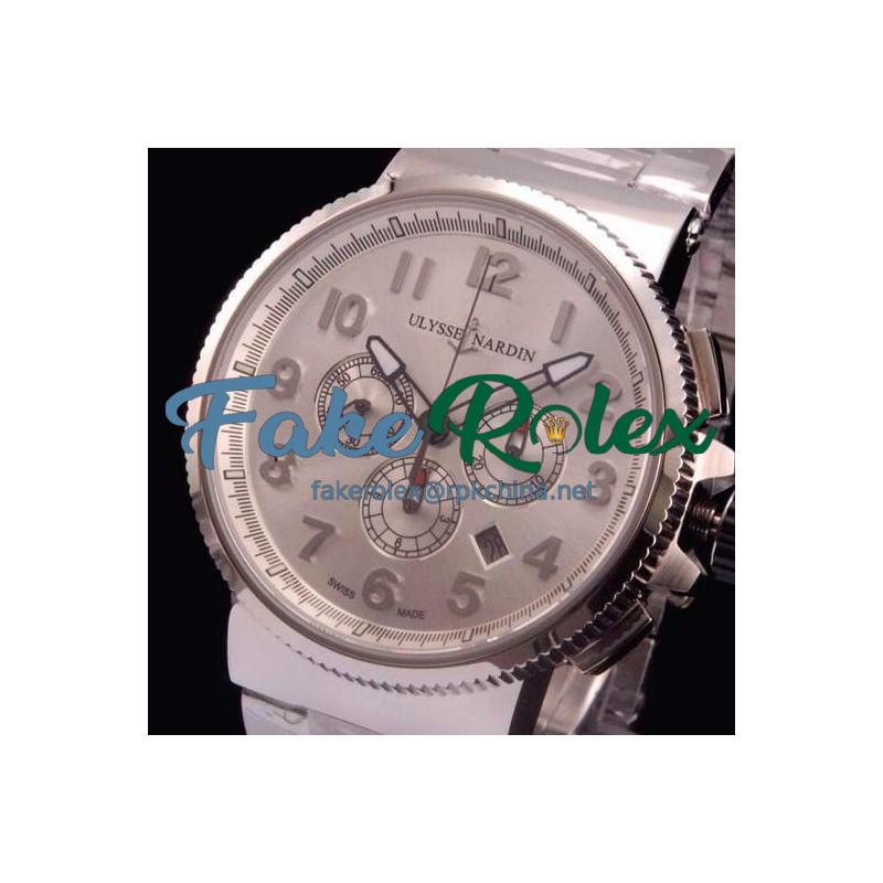 Replica Ulysse Nardin Marine Chronograph Stainless Steel Arabian Numbers White Dial Swiss 7750