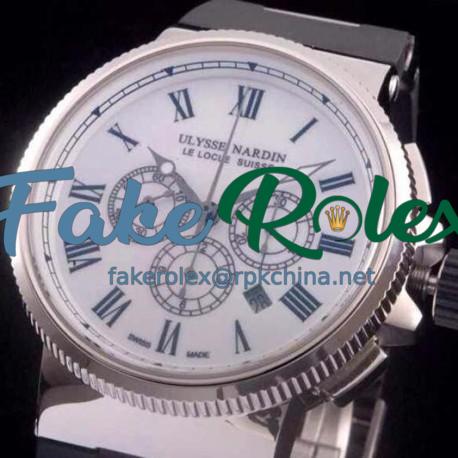 Replica Ulysse Nardin Marine Chronograph Stainless Steel Roman Numbers White Dial Swiss 7750