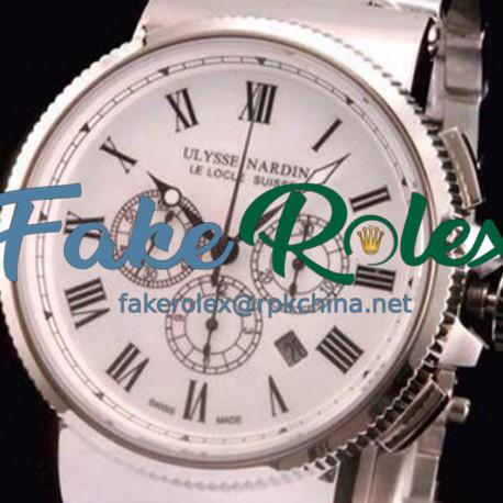 Replica Ulysse Nardin Marine Chronograph Stainless Steel Roman Numbers White Dial Swiss 7750