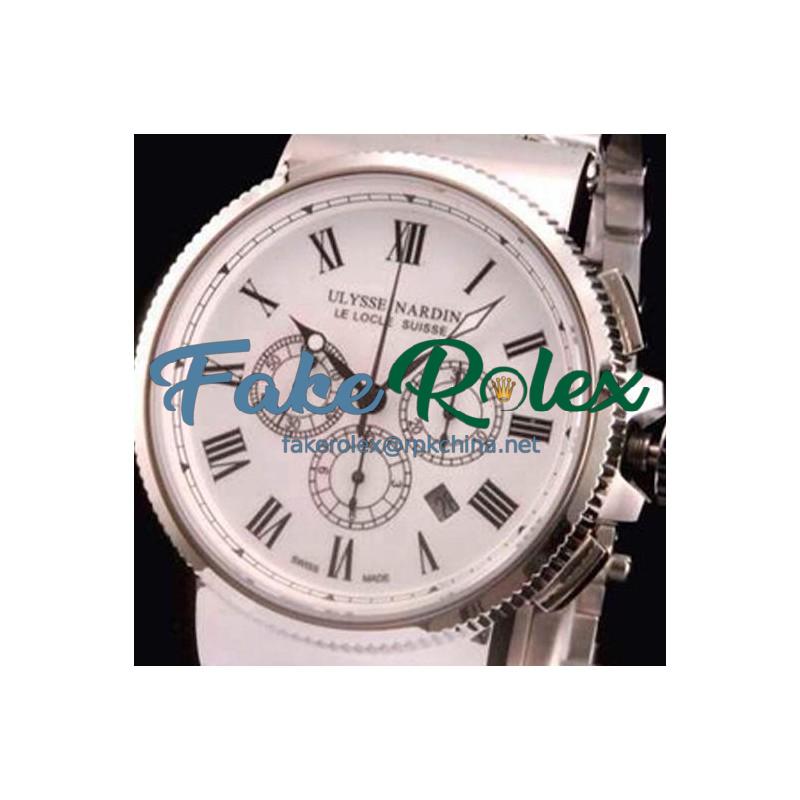 Replica Ulysse Nardin Marine Chronograph Stainless Steel Roman Numbers White Dial Swiss 7750