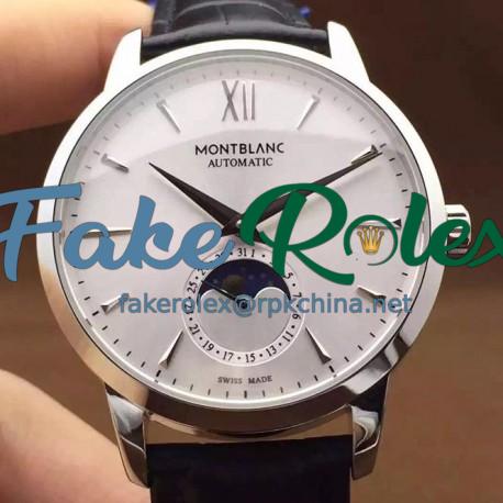 Replica Montblanc Meisterstuck Heritage Moonphase Stainless Steel Stainless Steel Markers White Dial Swiss 2914