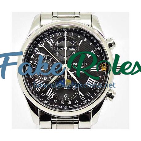 Replica Longines Conquest Classic Chronograph Moonphase Stainless Steel Black Dial Swiss 7751