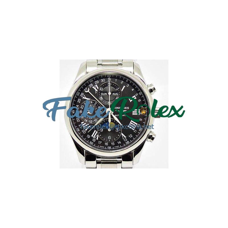 Replica Longines Conquest Classic Chronograph Moonphase Stainless Steel Black Dial Swiss 7751