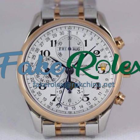 Replica Longines Conquest Classic Chronograph Moonphase Stainless Steel & Rose Gold White Dial Swiss 7751