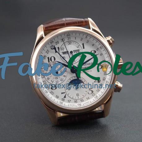 Replica Longines Conquest Classic Chronograph Moonphase Rose Gold White Dial Swiss 7751