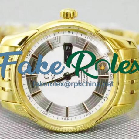 Replica Omega De Ville Hour Vision Yellow Gold White Dial Swiss 8500