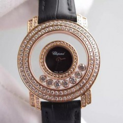 Replica Chopard Happy Diamonds Ladies Rose Gold Black Dial Swiss Quartz