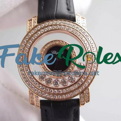 Replica Chopard Happy Diamonds Ladies Rose Gold Black Dial Swiss Quartz