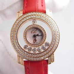 Replica Chopard Happy Diamonds Ladies Rose Gold Pink/White/Numbers Dial Swiss Quartz