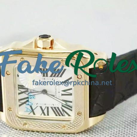 Replica Cartier Santos 100 Rose Gold White Dial Swiss 2836-2