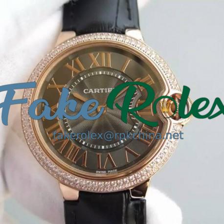 Replica Cartier Ballon Bleu Rose Gold & Diamonds Brown Dial Swiss 2836-2