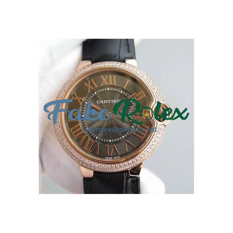 Replica Cartier Ballon Bleu Rose Gold & Diamonds Brown Dial Swiss 2836-2