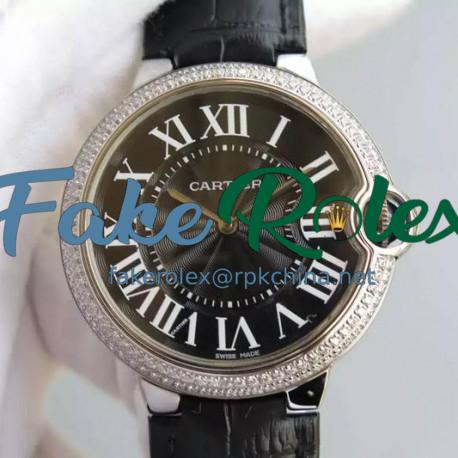 Replica Cartier Ballon Bleu Stainless Steel & Diamonds Black Dial Swiss 2836-2