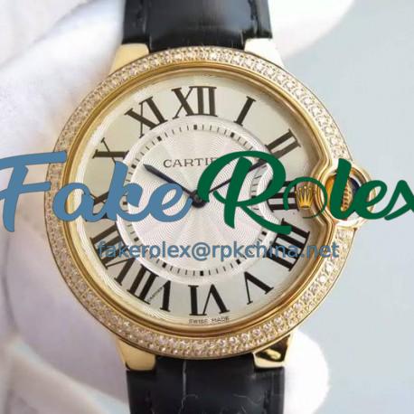 Replica Cartier Ballon Bleu Yellow Gold & Diamonds White Dial Swiss 2836-2