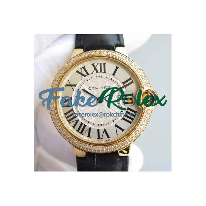 Replica Cartier Ballon Bleu Yellow Gold & Diamonds White Dial Swiss 2836-2