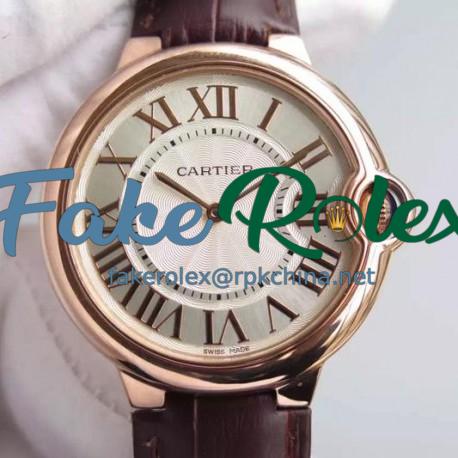 Replica Cartier Ballon Bleu Rose Gold Gold Markers & White Dial Swiss 2836-2