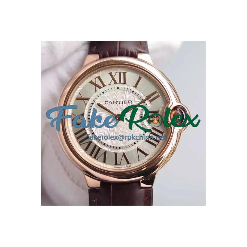 Replica Cartier Ballon Bleu Rose Gold Gold Markers & White Dial Swiss 2836-2