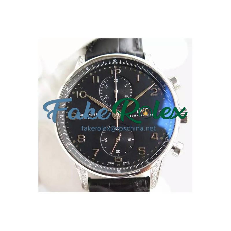 Replica IWC Portuguese Chronograph Stainless Steel & Diamonds Black Dial Swiss 7750