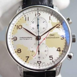 Replica IWC Portuguese Chronograph Stainless Steel & Diamonds White Map Dial Swiss 7750