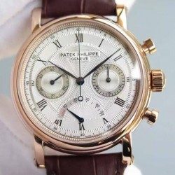 Replica Patek Philippe Calatrava Chronograph Power Reserve Rose Gold White Dial Swiss Lemania