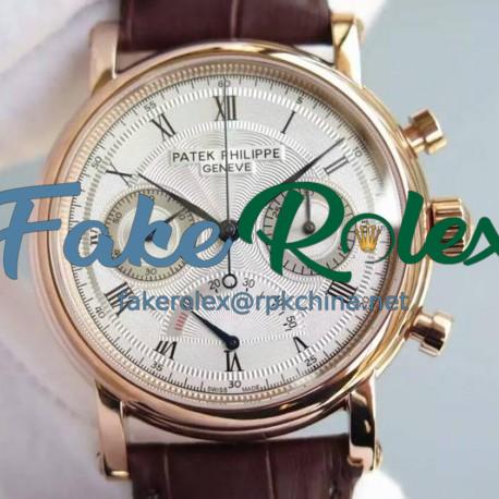 Replica Patek Philippe Calatrava Chronograph Power Reserve Rose Gold White Dial Swiss Lemania