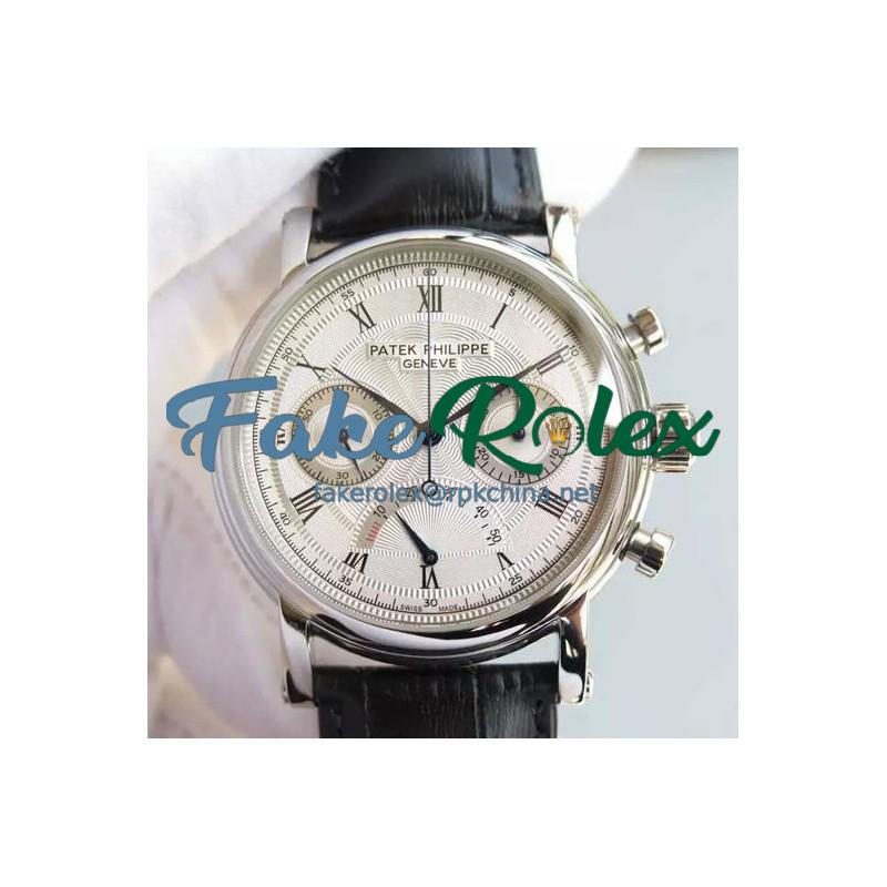 Replica Patek Philippe Calatrava Chronograph Power Reserve Stainless Steel White Dial Swiss Lemania