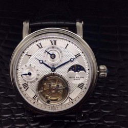 Replica Patek Philippe Tourbillon Moonphase 24H Power Reserve Stainless Steel White Dial Swiss Tourbillon