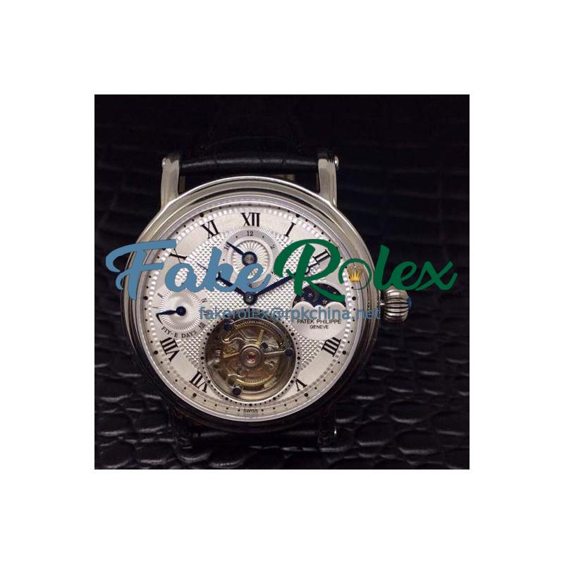 Replica Patek Philippe Tourbillon Moonphase 24H Power Reserve Stainless Steel White Dial Swiss Tourbillon