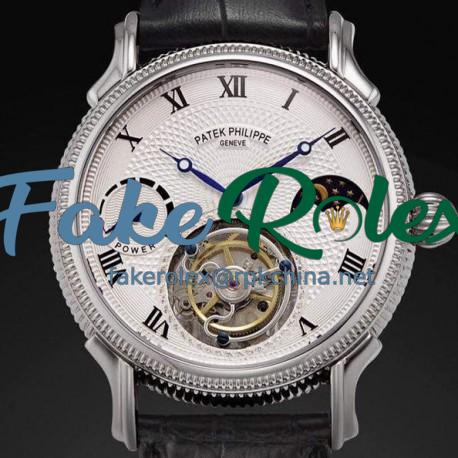 Replica Patek Philippe Tourbillon Moonphase Power Reserve Stainless Steel White Dial Swiss Tourbillon