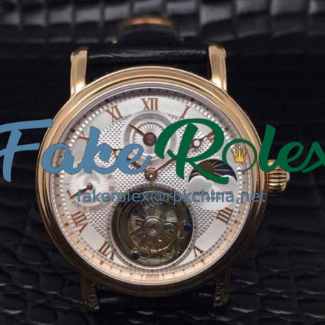 Replica Patek Philippe Tourbillon Moonphase 24H Power Reserve Rose Gold White Dial Swiss Tourbillon