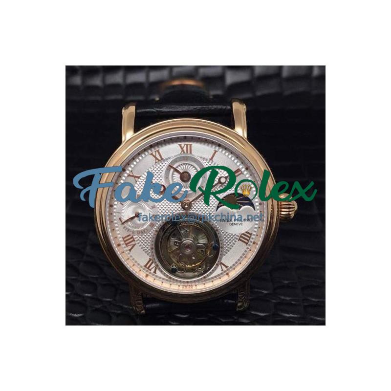 Replica Patek Philippe Tourbillon Moonphase 24H Power Reserve Rose Gold White Dial Swiss Tourbillon