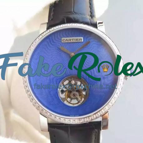 Replica Cartier Rotonde Tourbillon Stainless Steel & Diamonds Blue Dial Swiss Tourbillon