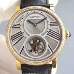 Replica Cartier Rotonde Tourbillon Yellow Gold & Diamonds White Dial Swiss Tourbillon