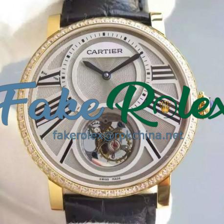 Replica Cartier Rotonde Tourbillon Yellow Gold & Diamonds White Dial Swiss Tourbillon