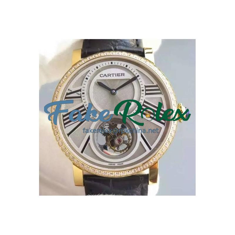 Replica Cartier Rotonde Tourbillon Yellow Gold & Diamonds White Dial Swiss Tourbillon