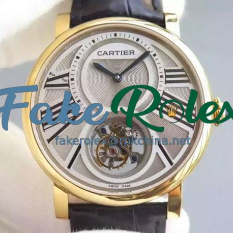 Replica Cartier Rotonde Tourbillon Yellow Gold White Dial Swiss Tourbillon