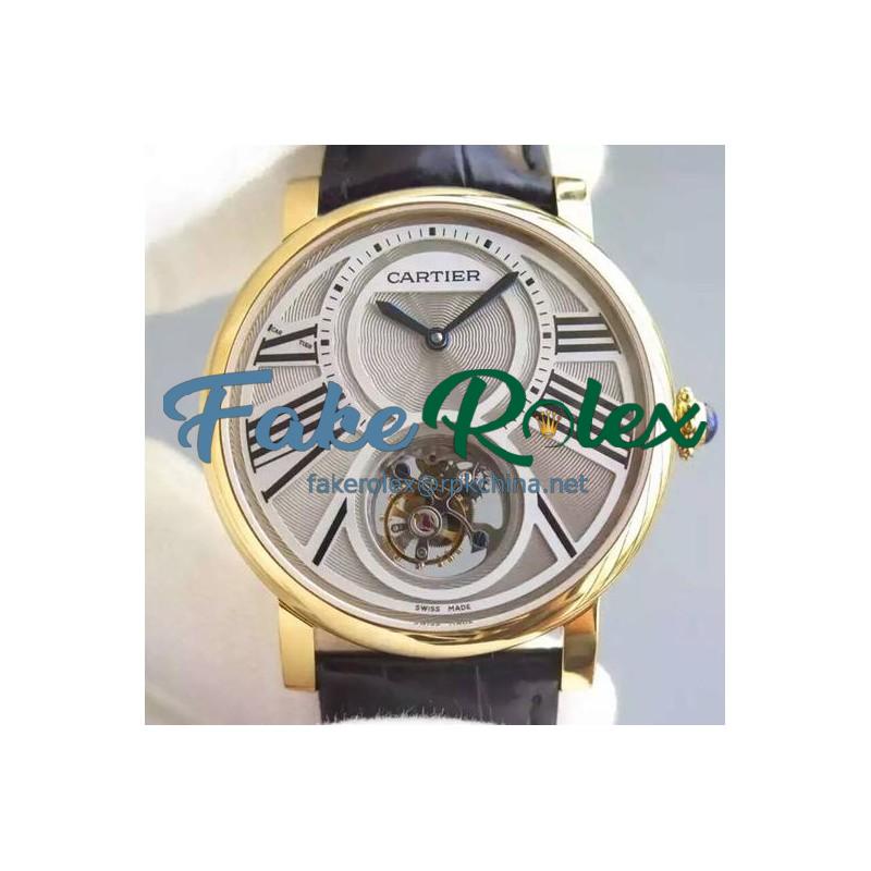 Replica Cartier Rotonde Tourbillon Yellow Gold White Dial Swiss Tourbillon