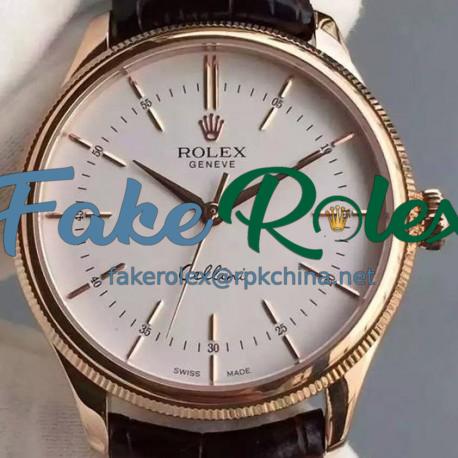 Replica Rolex Cellini Time 50505 Rose Gold White Dial Swiss 2824-2