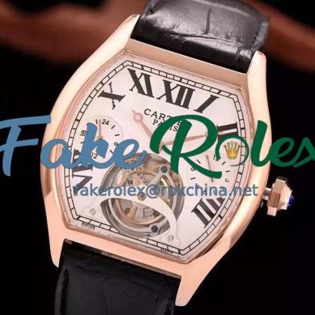 Replica Cartier Tortue Tourbillon Rose Gold White Dial Swiss Tourbillon